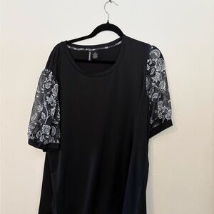 Floral Sleeve Black Top